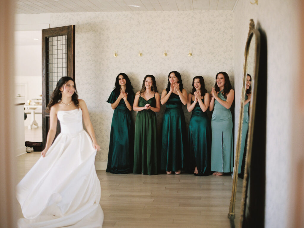 soft grainy film wedding photos of bride getting ready