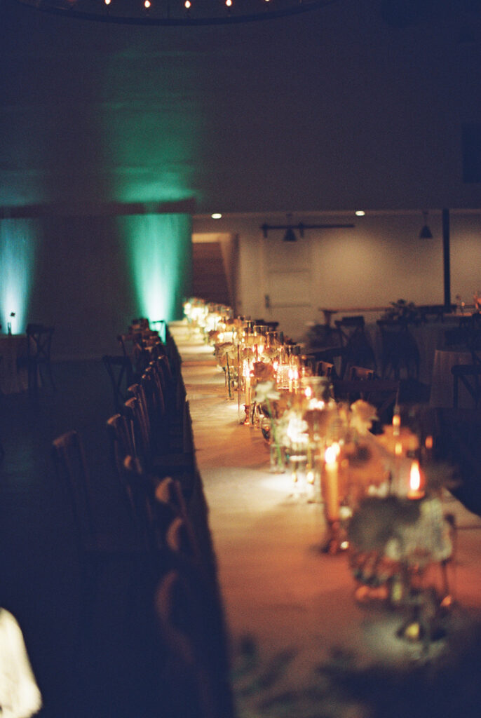 soft lighting wedding reception decor with candlelight