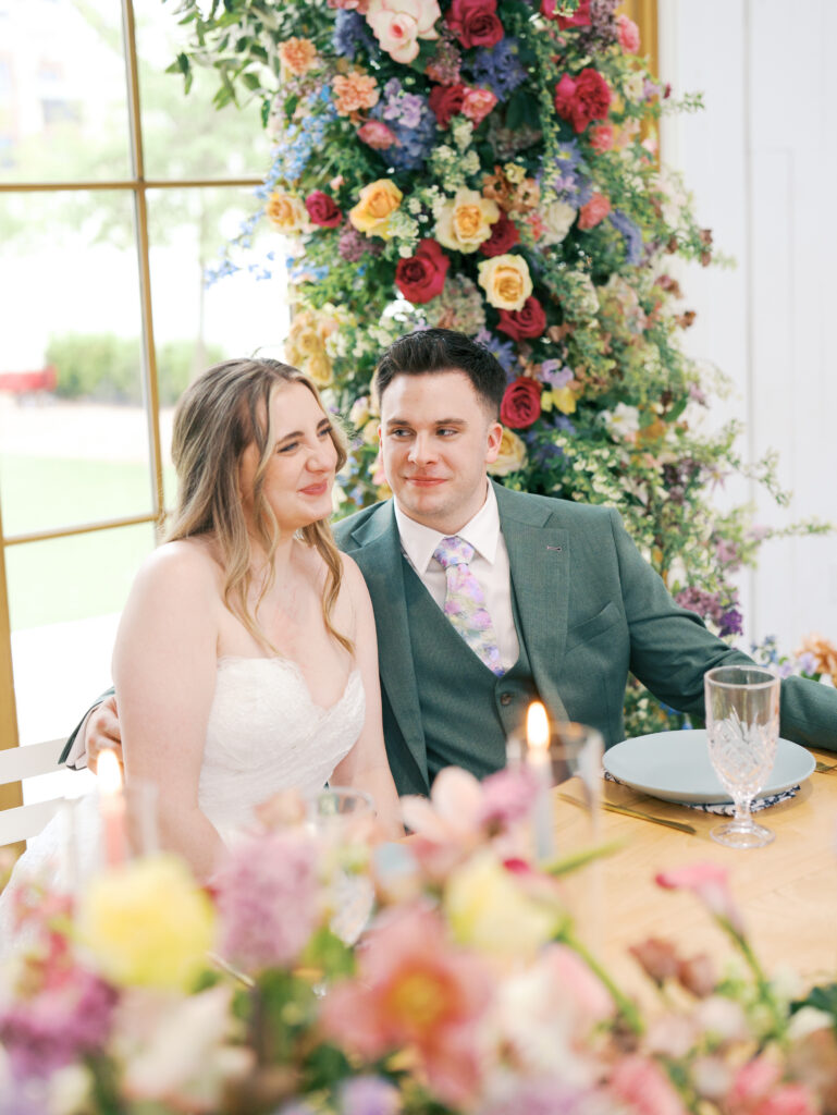 bride and groom smiling at their wedding in austin