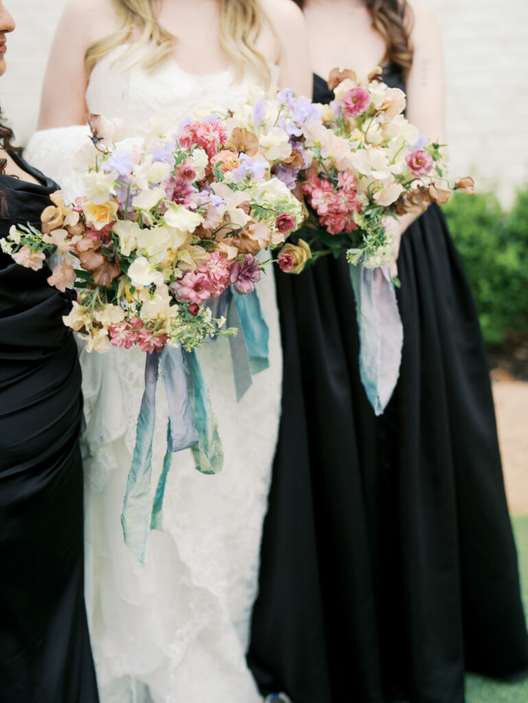 bride and bridesmaid bouquets on wedding day in austin 