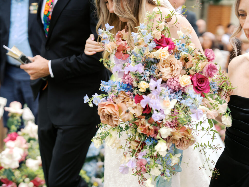bride and her florals on wedding day in austin