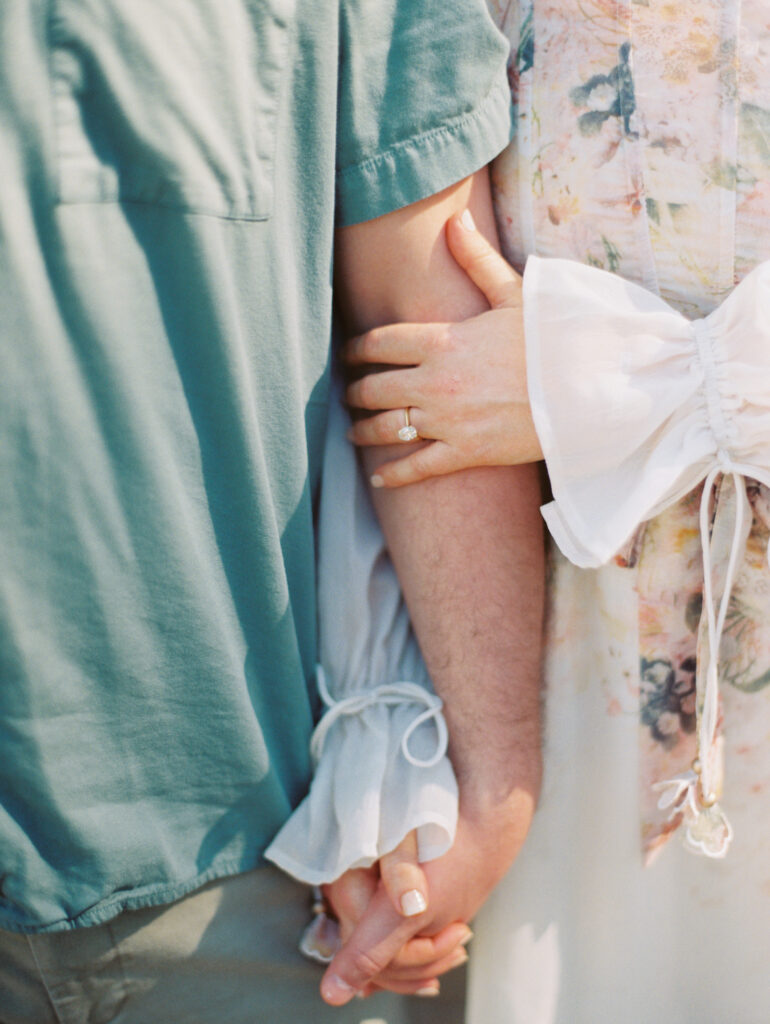 dallas engagement photos in nature with ring detail shot