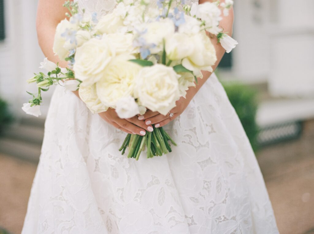bride holding her bouquet on wedding day 