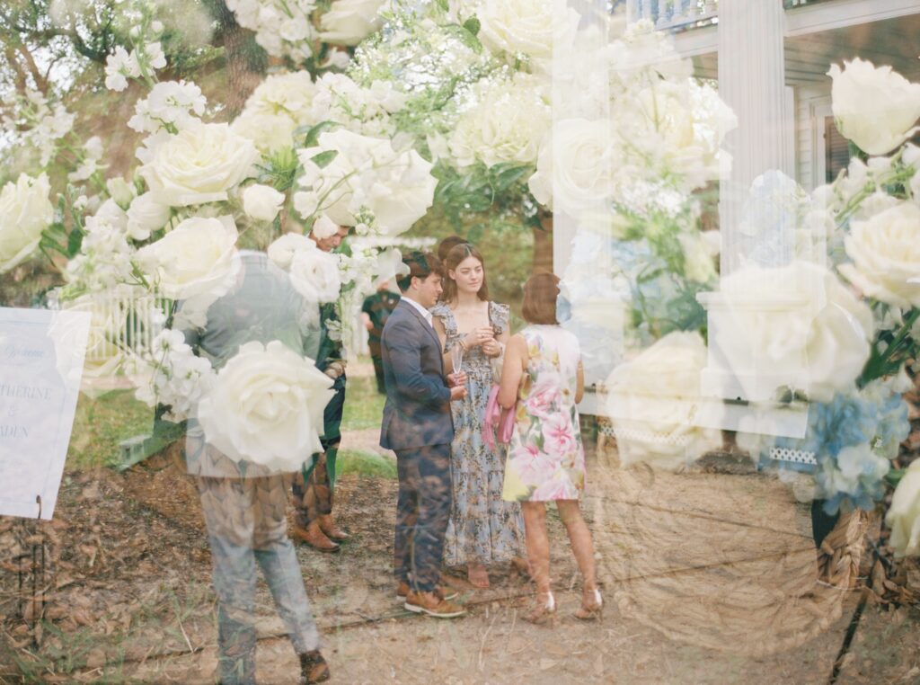 guests and florals in wedding day in galveston 